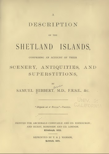 1891-A Description Of the Shetland Islands - Manson - Title